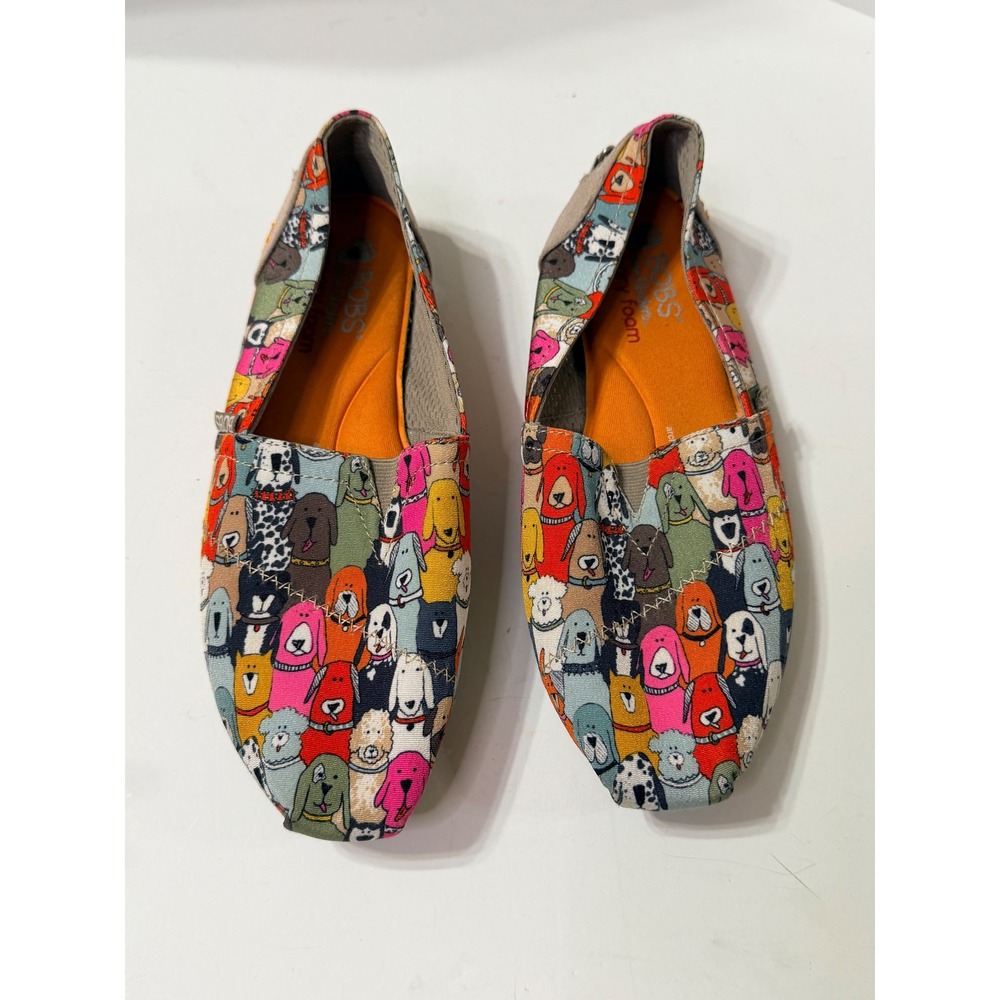 Skechers BOBS for Dogs Womens 8 Multi Color Dog Print Memory Foam Flats 34389W